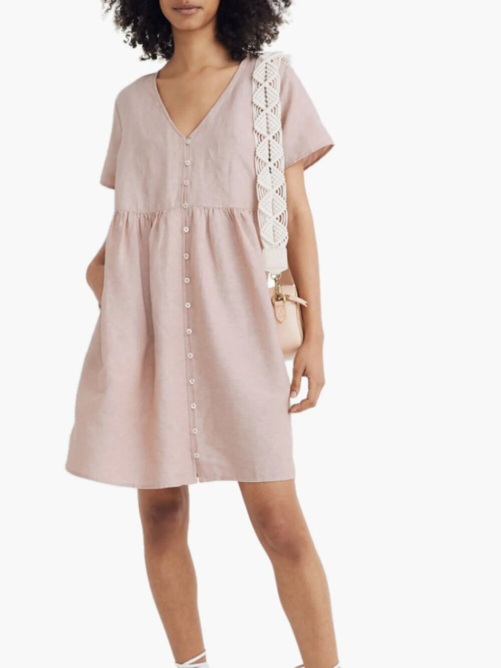 Madewell Pink‎ Linen Blend Babydoll Dress XS Cottagecore Mini Shift Dress